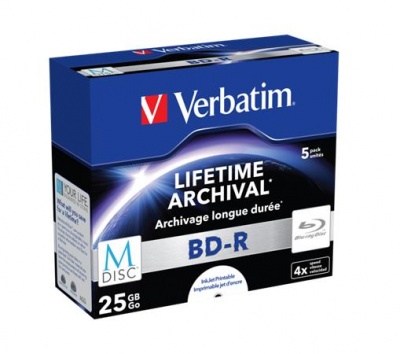 BD-R BluRay lemez, archiváló, nyomtatható, M-DISC, 25GB, 4x, 1 db, normál tok, VERBATIM