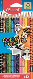 Színes ceruza készlet, háromszögletű, MAPED "Color`Peps Animal", 12 különböző szín